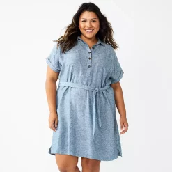 Plus Size Sonoma Goods For Life® Henley Shirt Dress -Sonoma Clothing Store 5805994 Blue