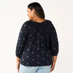 Plus Size Sonoma Goods For Life® Three Quarter Sleeve Top -Sonoma Clothing Store 5806763 ALT