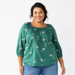 Plus Size Sonoma Goods For Life® Three Quarter Sleeve Top -Sonoma Clothing Store 5806763 Green Geo Floral