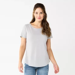Women's Sonoma Goods For Life® Short Sleeve Curved Hem Crewneck Tee -Sonoma Clothing Store 5815853 Light Gray