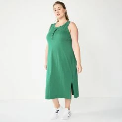 Plus Size Sonoma Goods For Life® Henley Knit Midi Dress -Sonoma Clothing Store 5818305 Green