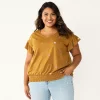 Plus Size Sonoma Goods For Life® Banded Bottom Ruffle Sleeve Top -Sonoma Clothing Store 5819597 Yellow Floral