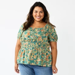 Plus Size Sonoma Goods For Life® Short Sleeve Squareneck Top 12 Plus Size Sonoma Goods For Life® Short Sleeve Squareneck Top -Sonoma Clothing Store 5850563 Green Floral