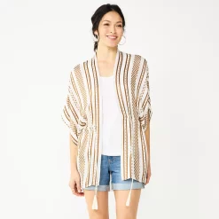 Women's Sonoma Goods For Life® Striped Tie-Front Ruana -Sonoma Clothing Store 5878386 Ivory