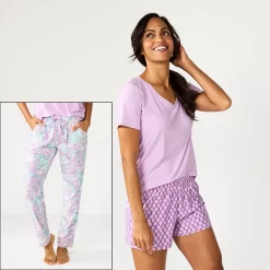 Women's Sonoma Goods For Life® 3-piece Pajama Top, Pajama Shorts & Pajama Pants Sleep Set 13 Women's Sonoma Goods For Life® 3-piece Pajama Top, Pajama Shorts & Pajama Pants Sleep Set -Sonoma Clothing Store 5879060 Purple Ocean Dye