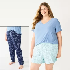 Plus Size Sonoma Goods For Life® 3-piece Pajama Top, Pajama Shorts & Pajama Pants Sleep Set -Sonoma Clothing Store 5879135 Navy Triangle Geo