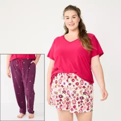 Plus Size Sonoma Goods For Life® 3-piece Pajama Top, Pajama Shorts & Pajama Pants Sleep Set -Sonoma Clothing Store 5879135 Purple Alice Floral