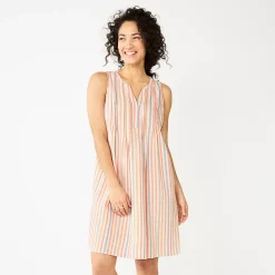Women's Sonoma Goods For Life® Sleeveless Pintuck Tank Dress -Sonoma Clothing Store 5903884 Beige Multi Stripe