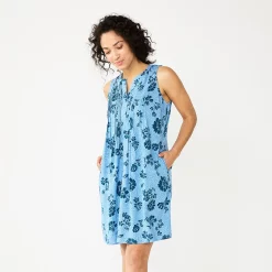 Women's Sonoma Goods For Life® Sleeveless Pintuck Tank Dress -Sonoma Clothing Store 5903884 Blue Floral