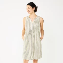 Women's Sonoma Goods For Life® Sleeveless Pintuck Tank Dress -Sonoma Clothing Store 5903884 Olive Stripe