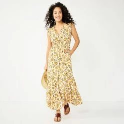 Women's Sonoma Goods For Life® Ruffle Sleeve Smocked Maxi Dress -Sonoma Clothing Store 5921689 Orange Floral