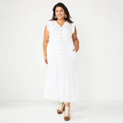 Plus Size Sonoma Goods For LifeĀ® Ruffle Sleeve Smocked Maxi Dress