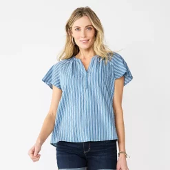 Women's Sonoma Goods For Life® Flutter Sleeve Y Neck Top 20 Women's Sonoma Goods For Life® Flutter Sleeve Y Neck Top -Sonoma Clothing Store 5931514 Blue Stripe