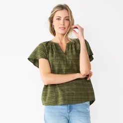 Women's Sonoma Goods For Life® Flutter Sleeve Y Neck Top 18 Women's Sonoma Goods For Life® Flutter Sleeve Y Neck Top -Sonoma Clothing Store 5931514 Olive