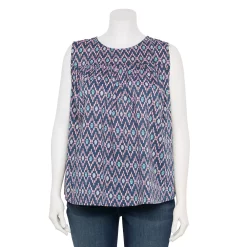 Plus Size Sonoma Goods For Life® Yoke Front Tank -Sonoma Clothing Store 5953566 Blue Ikat