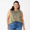 Plus Size Sonoma Goods For Life® Yoke Front Tank -Sonoma Clothing Store 5953566 Olive Ikat