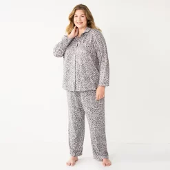 Plus Size Sonoma Goods For Life® Knit Pajama Shirt & Pajama Pants Sleep Set 7 Plus Size Sonoma Goods For Life® Knit Pajama Shirt & Pajama Pants Sleep Set -Sonoma Clothing Store 6025544 Grey Leopard