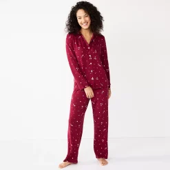 Women's Sonoma Goods For Life® Knit Pajama Shirt & Pajama Pants Sleep Set -Sonoma Clothing Store 6076381 Wine Twinkle
