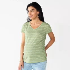Maternity Sonoma Goods For Life® Essential V-Neck Tee -Sonoma Clothing Store 6120474 Green Stripe