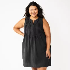 Plus Size Sonoma Goods For Life® Sleeveless Pintuck Tank Dress -Sonoma Clothing Store 6193865 Black